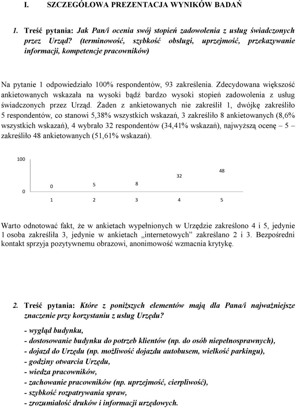Zdecydowana większość ankietowanych wskazała na wysoki bądź bardzo wysoki stopień zadowolenia z usług świadczonych przez Urząd.