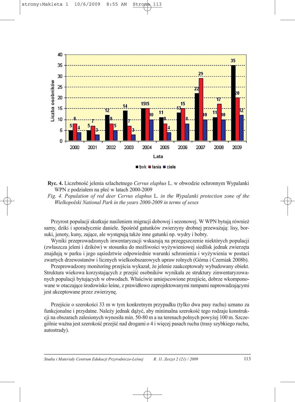 in the Wypalanki protection zone of the Wielkopolski National Park in the years 2000-2009 in terms of sexes Przyrost populacji skutkuje nasileniem migracji dobowej i sezonowej.