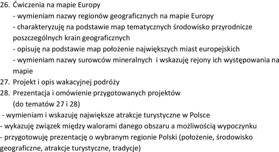 Prezentacja i omówienie przygotowanych projektów (do tematów 27 i 28) - wymieniam i wskazuję największe atrakcje turystyczne w Polsce - wykazuję