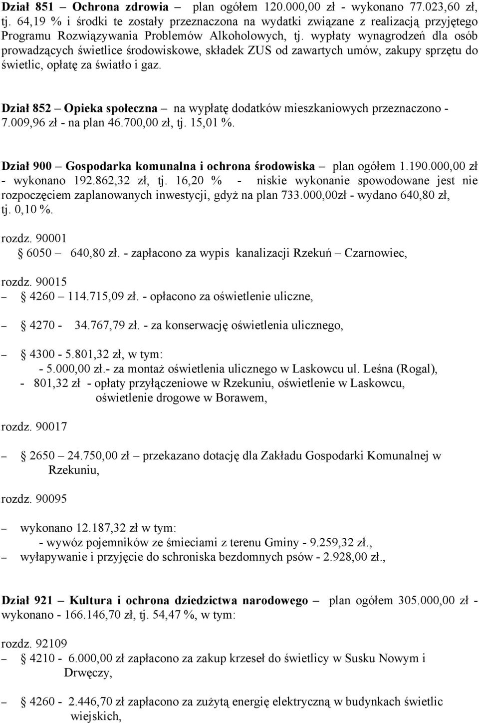 wypłaty wynagrodzeń dla osób prowadzących świetlice środowiskowe, składek ZUS od zawartych umów, zakupy sprzętu do świetlic, opłatę za światło i gaz.