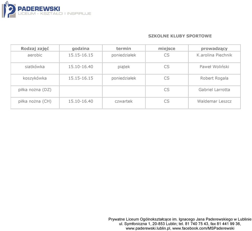 40 piątek CS Paweł Woliński koszykówka 15.15-16.