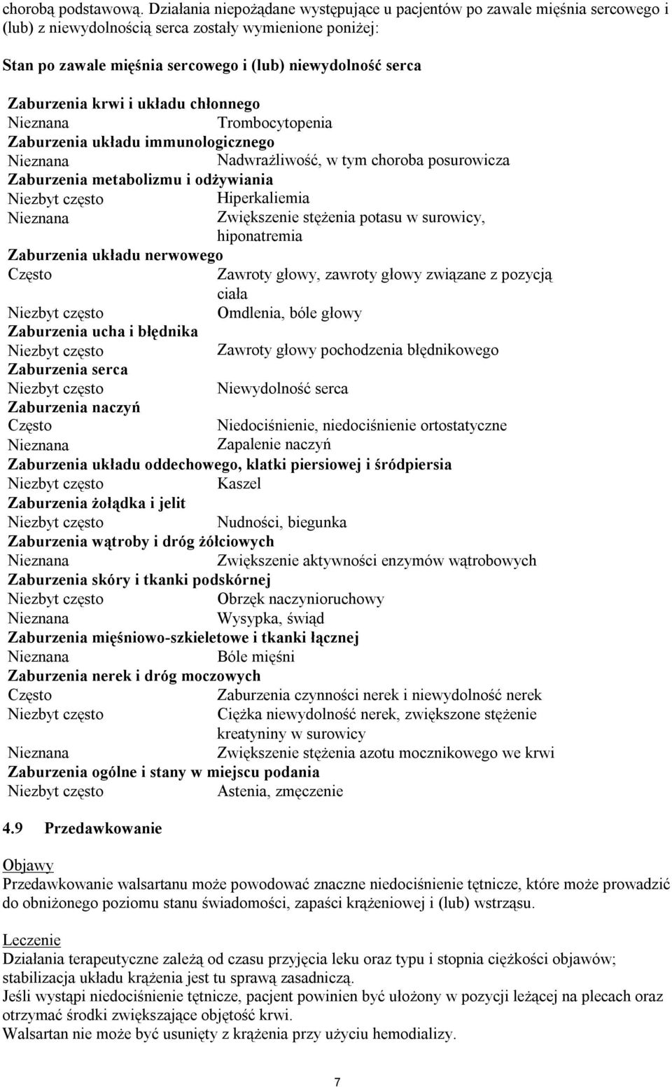 Zaburzenia krwi i układu chłonnego Trombocytopenia Zaburzenia układu immunologicznego Nadwrażliwość, w tym choroba posurowicza Zaburzenia metabolizmu i odżywiania Hiperkaliemia Zwiększenie stężenia