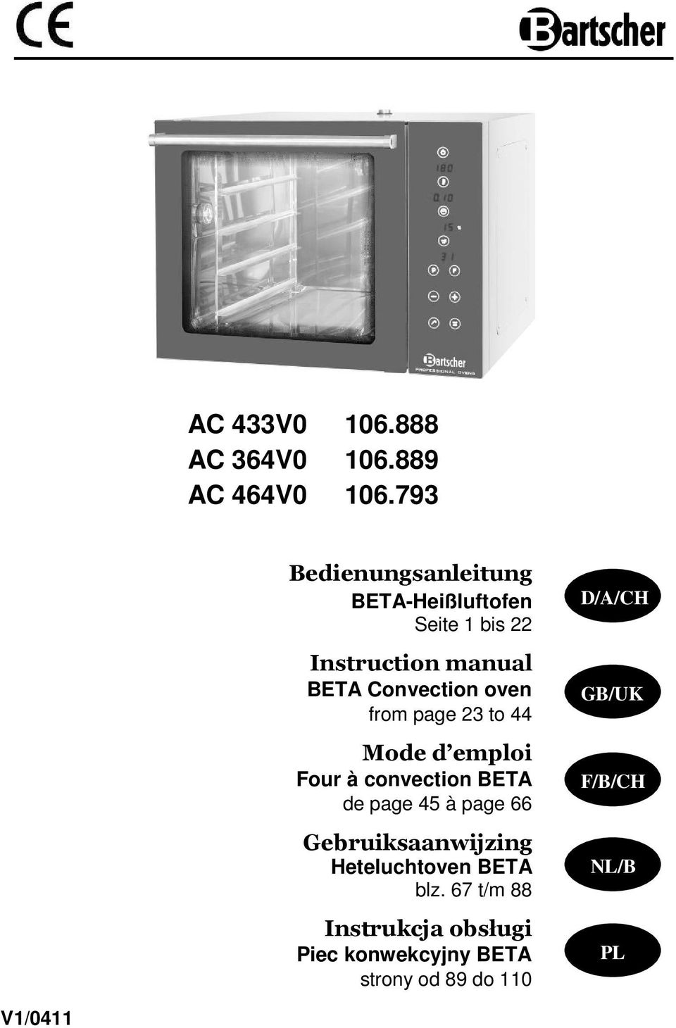 oven from page 23 to 44 Mode d emploi Four à convection BETA de page 45 à page 66