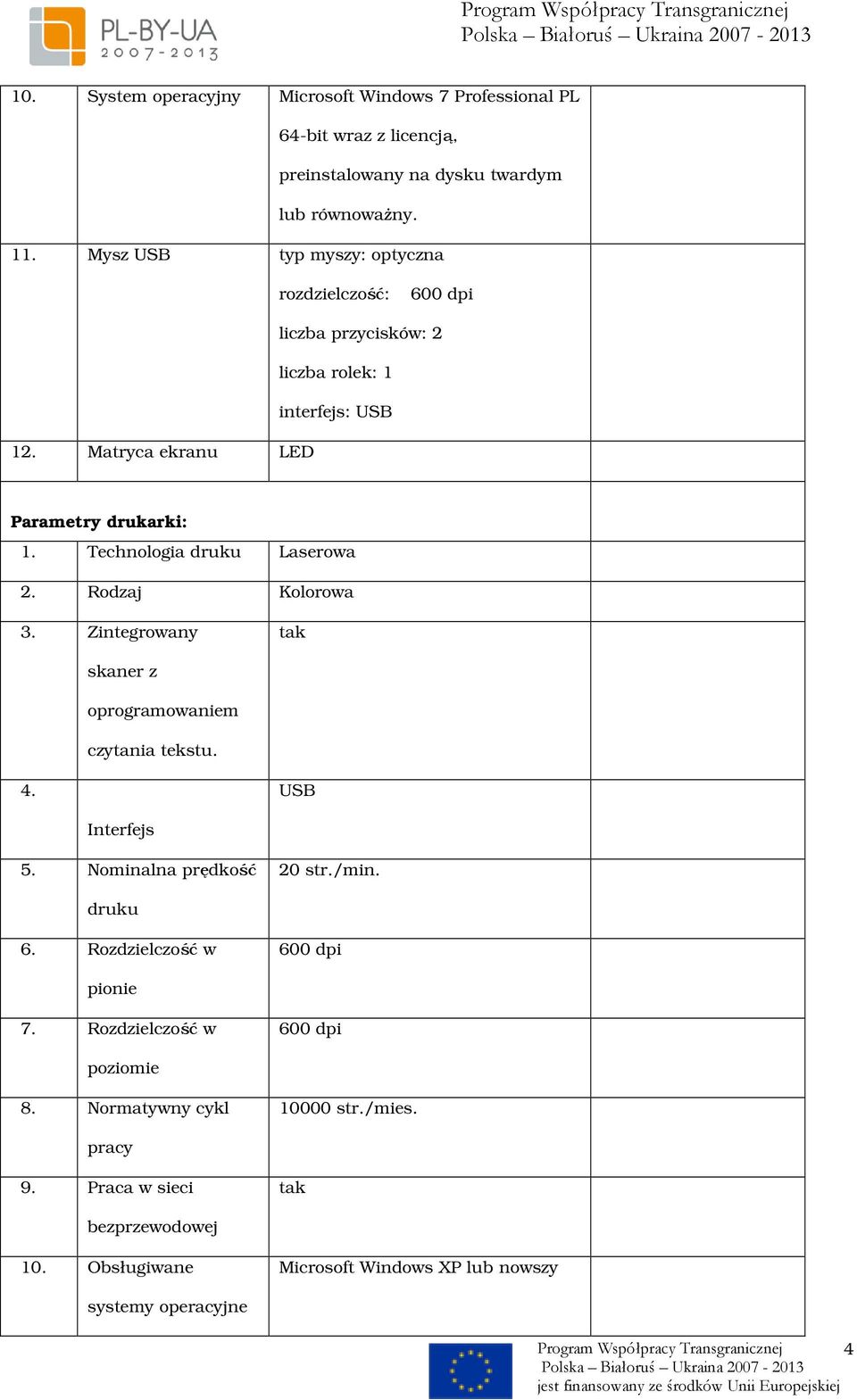 Technologia druku Laserowa 2. Rodzaj Kolorowa 3. Zintegrowany tak skaner z oprogramowaniem czytania tekstu. 4. USB Interfejs 5. Nominalna prędkość 20 str./min. druku 6.