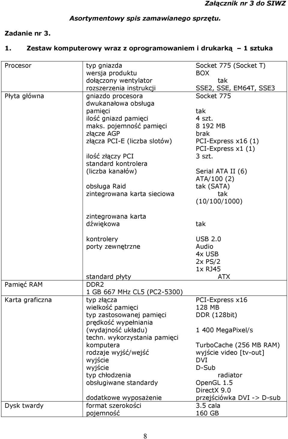 Socket 775 dwukanałowa obsługa pamięci ilość gniazd pamięci 4 szt. maks.