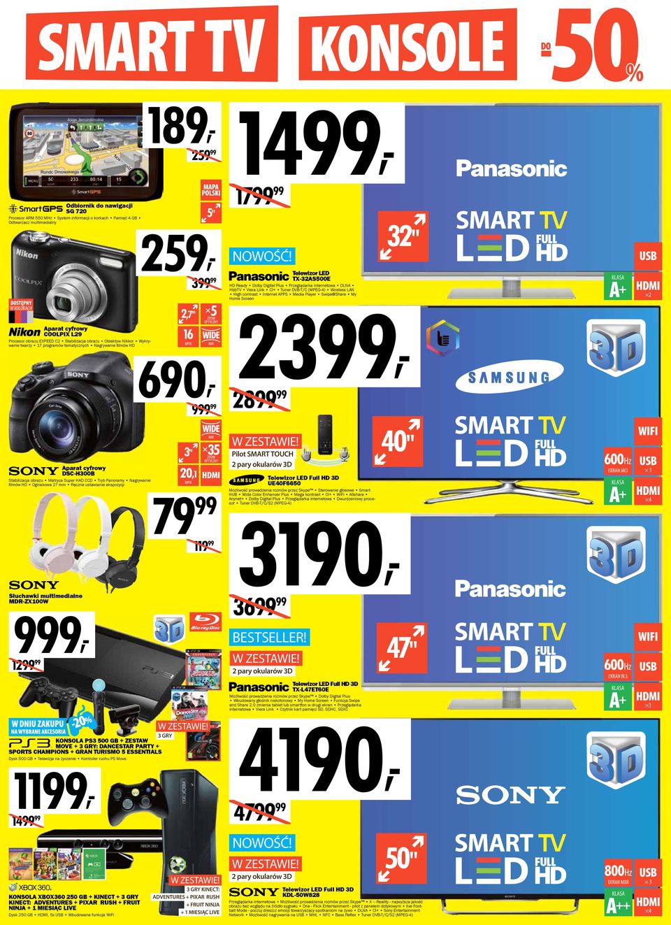 Telewizor LED TX-32ASE HD Ready Dolby Digital Plus Przeglądarka internetowa DLNA HbbTV Viera Link CI+ Tuner DVB-T/C (MPEG-4) Wireless LAN High contrast Internet APPS Media Player Swipe@Share My Home