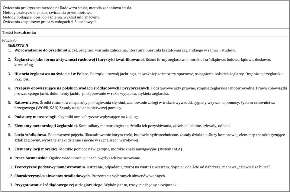 Kierunki kształcenia żeglarskiego w ramach studiów. 2. Żeglarstwo jako forma aktywności ruchowej i turystyki kwalifikowanej.