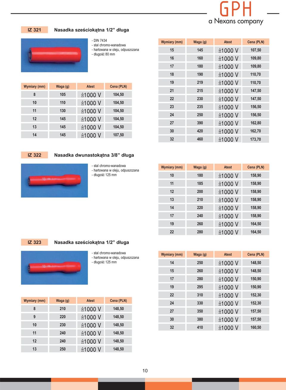 mm 10 180 11 185 12 200 13 210 14 220 17 240 19 260 22 280 158,90 158,90 158,90 158,90 158,90 158,90 164,50 164,50 IZ 323 Nasadka sześciokątna 1/2 długa 8 210 9 220 10 230 11 240 12 240