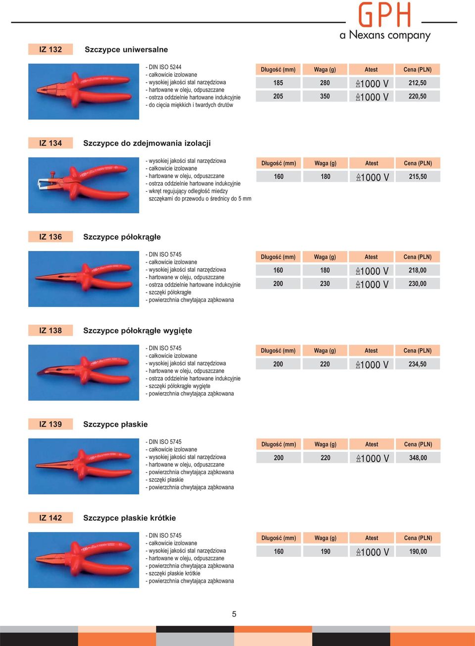 półokrągłe - DIN ISO 5745 - całkowicie izolowane - ostrza oddzielnie hartowane indukcyjnie - szczęki półokrągłe - powierzchnia chwytająca ząbkowana 160 180 200 230 218,00 230,00 IZ 138 Szczypce
