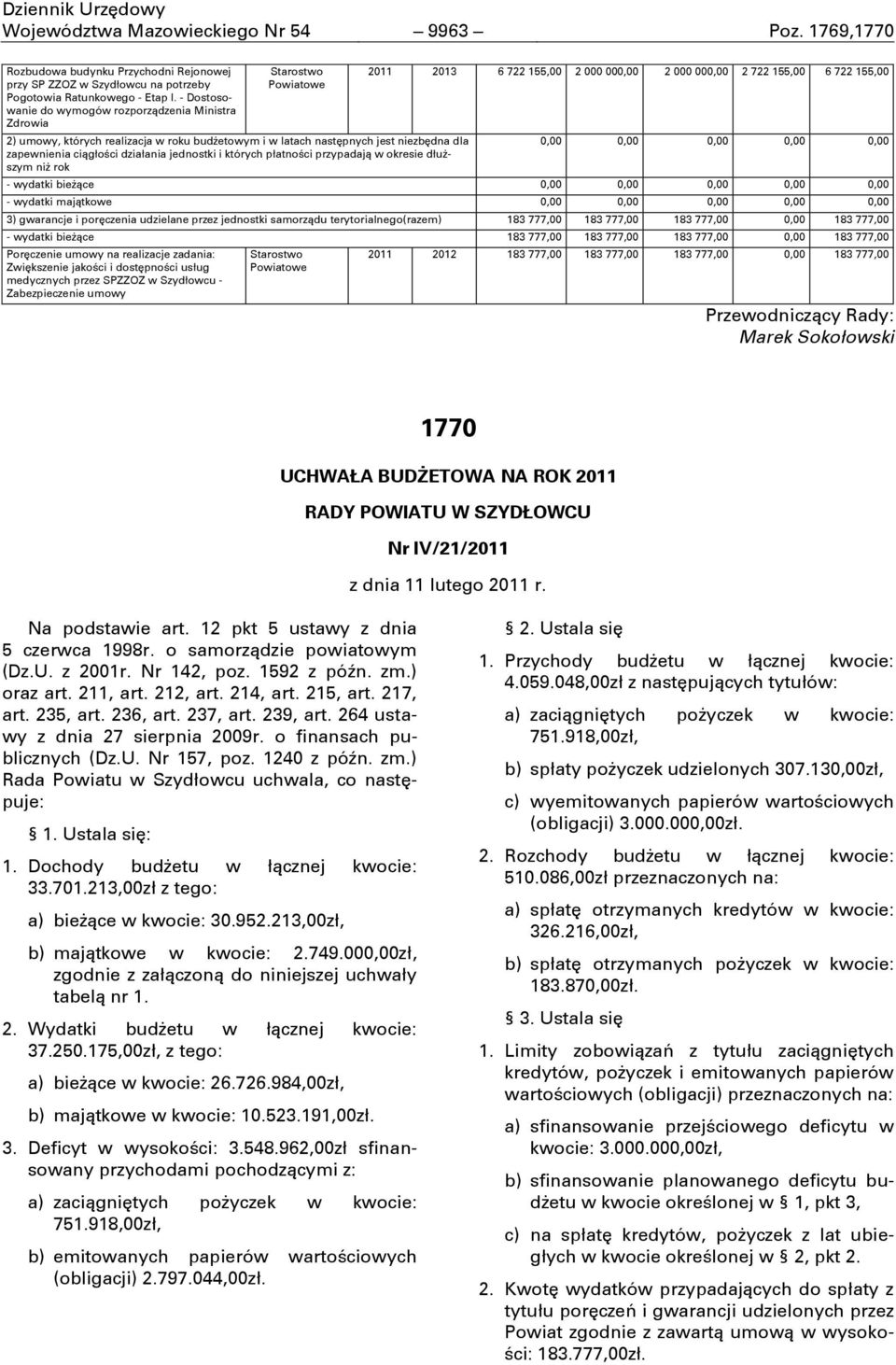 jednostki i których płatnoōci przypadajņ w okresie dłuőszym niő rok 2011 2013 6 722 155,00 2 000 000,00 2 000 000,00 2 722 155,00 6 722 155,00 0,00 0,00 0,00 0,00 0,00 - wydatki bieőņce 0,00 0,00