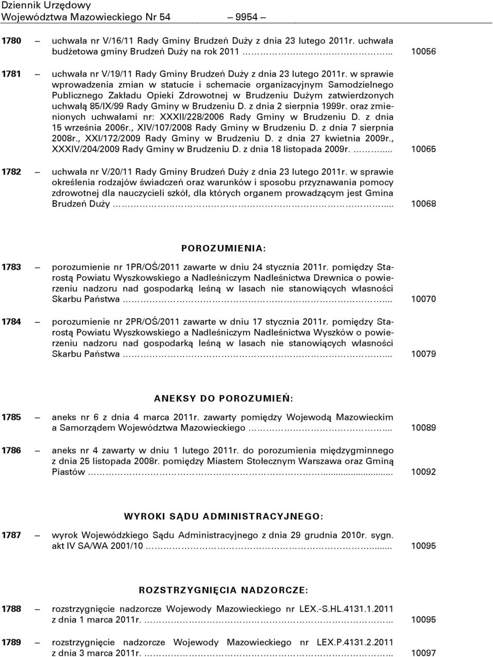 w sprawie wprowadzenia zmian w statucie i schemacie organizacyjnym Samodzielnego Publicznego Zakładu Opieki Zdrowotnej w Brudzeniu DuŐym zatwierdzonych uchwałņ 85/IX/99 Rady Gminy w Brudzeniu D.