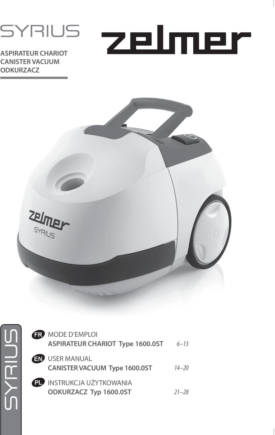 0ST USER MANUAL CANISTER VACUUM Type 1600.