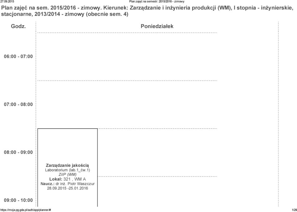 zimowy (obecnie sem. 4) Godz.