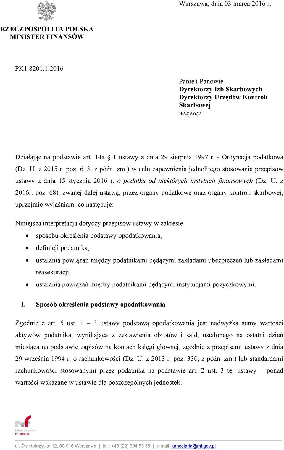 o podatku od niektórych instytucji finansowych (Dz. U. z 2016r. poz.