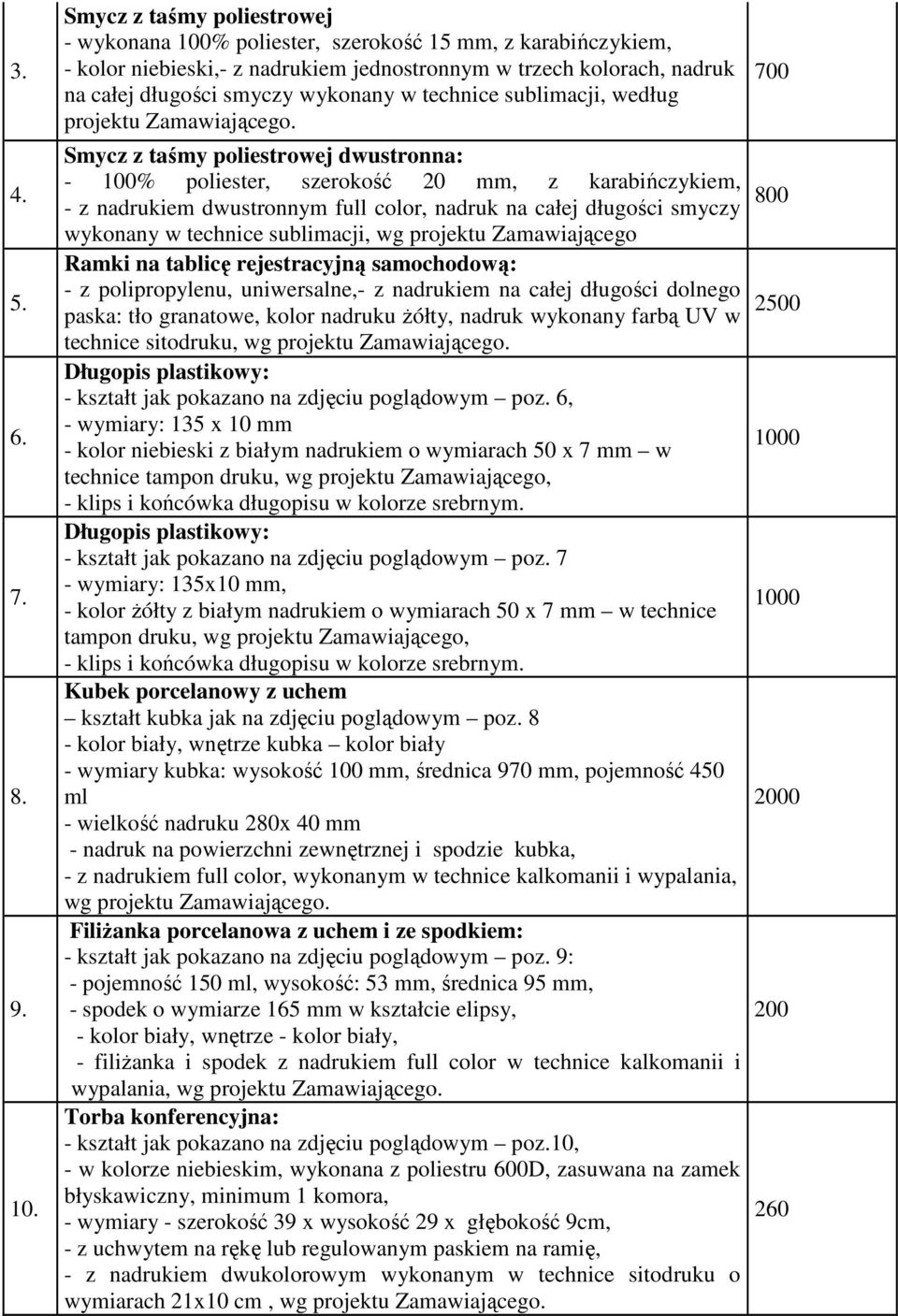 technice sublimacji, według projektu Zamawiającego.