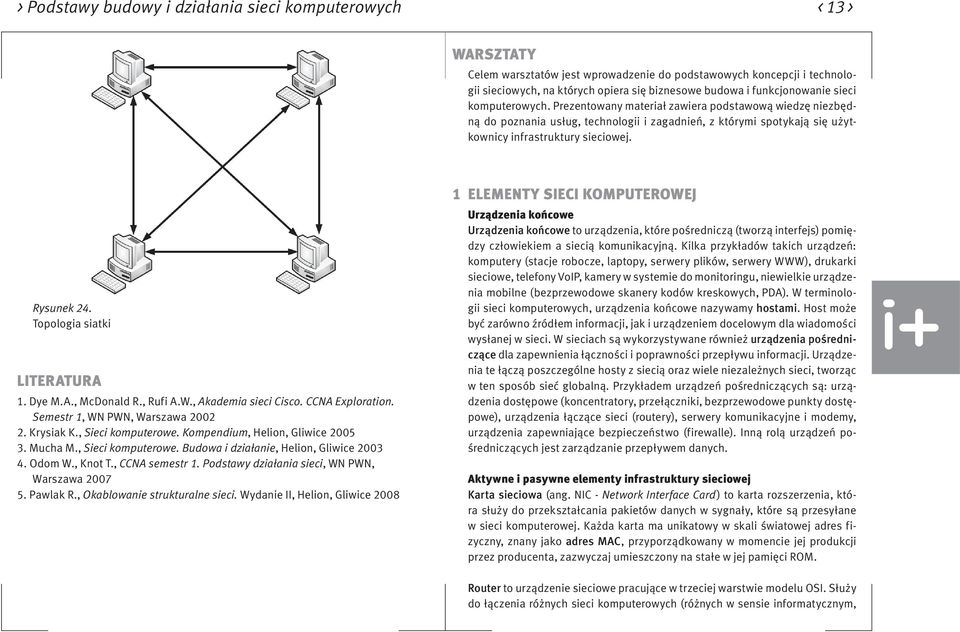 Rysunek 24. Topologia siatki Literatura 1. Dye M.A., McDonald R., Rufi A.W., Akademia sieci Cisco. CCNA Exploration. Semestr 1, WN PWN, Warszawa 2002 2. Krysiak K., Sieci komputerowe.