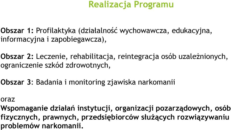 zdrowotnych, Obszar 3: Badania i monitoring zjawiska narkomanii oraz Wspomaganie działań instytucji,