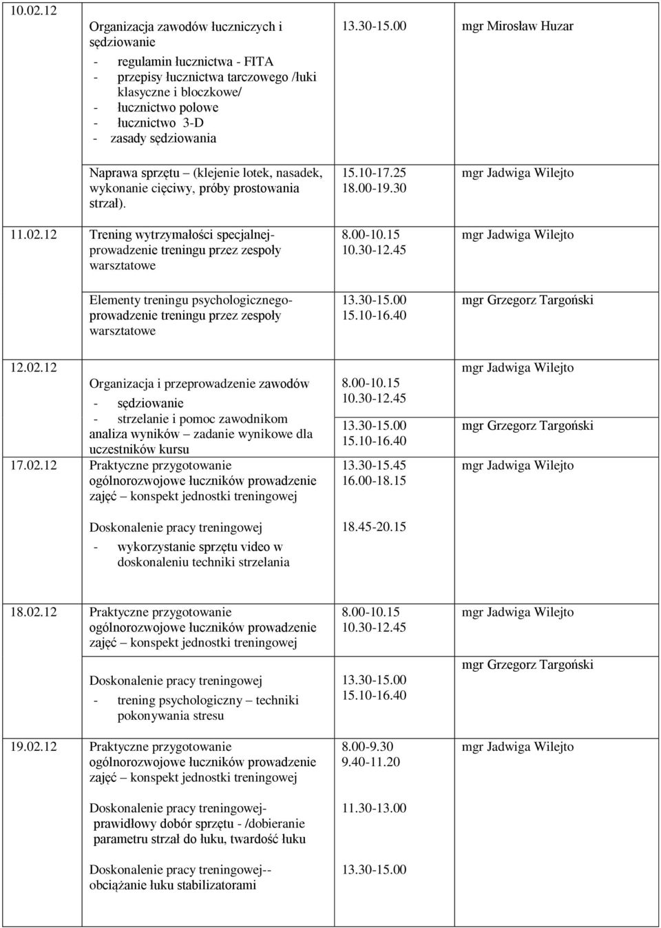 mgr Mirosław Huzar Naprawa sprzętu (klejenie lotek, nasadek, wykonanie cięciwy, próby prostowania strzał). 11.02.