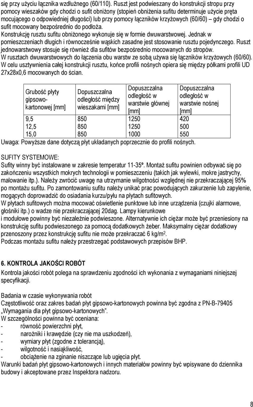 łączników krzyŝowych (60/60) gdy chodzi o sufit mocowany bezpośrednio do podłoŝa. Konstrukcję rusztu sufitu obniŝonego wykonuje się w formie dwuwarstwowej.