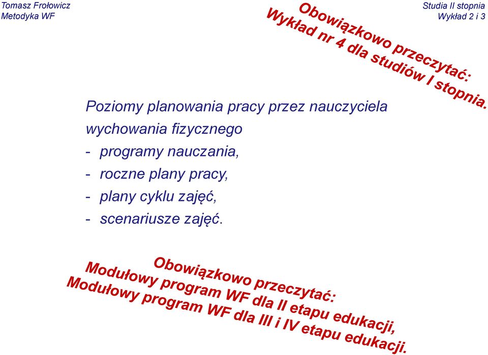 programy nauczania, - roczne plany