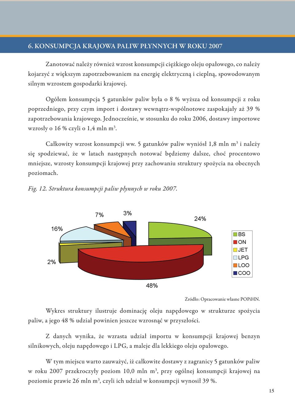 Ogółem konsumpcja 5 gatunków paliw była o 8 % wyższa od konsumpcji z roku poprzedniego, przy czym import i dostawy wewnątrz-wspólnotowe zaspokajały aż 39 % zapotrzebowania krajowego.