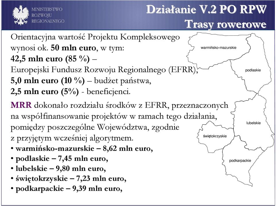 państwa, 2,5 mln euro (5%) - beneficjenci.