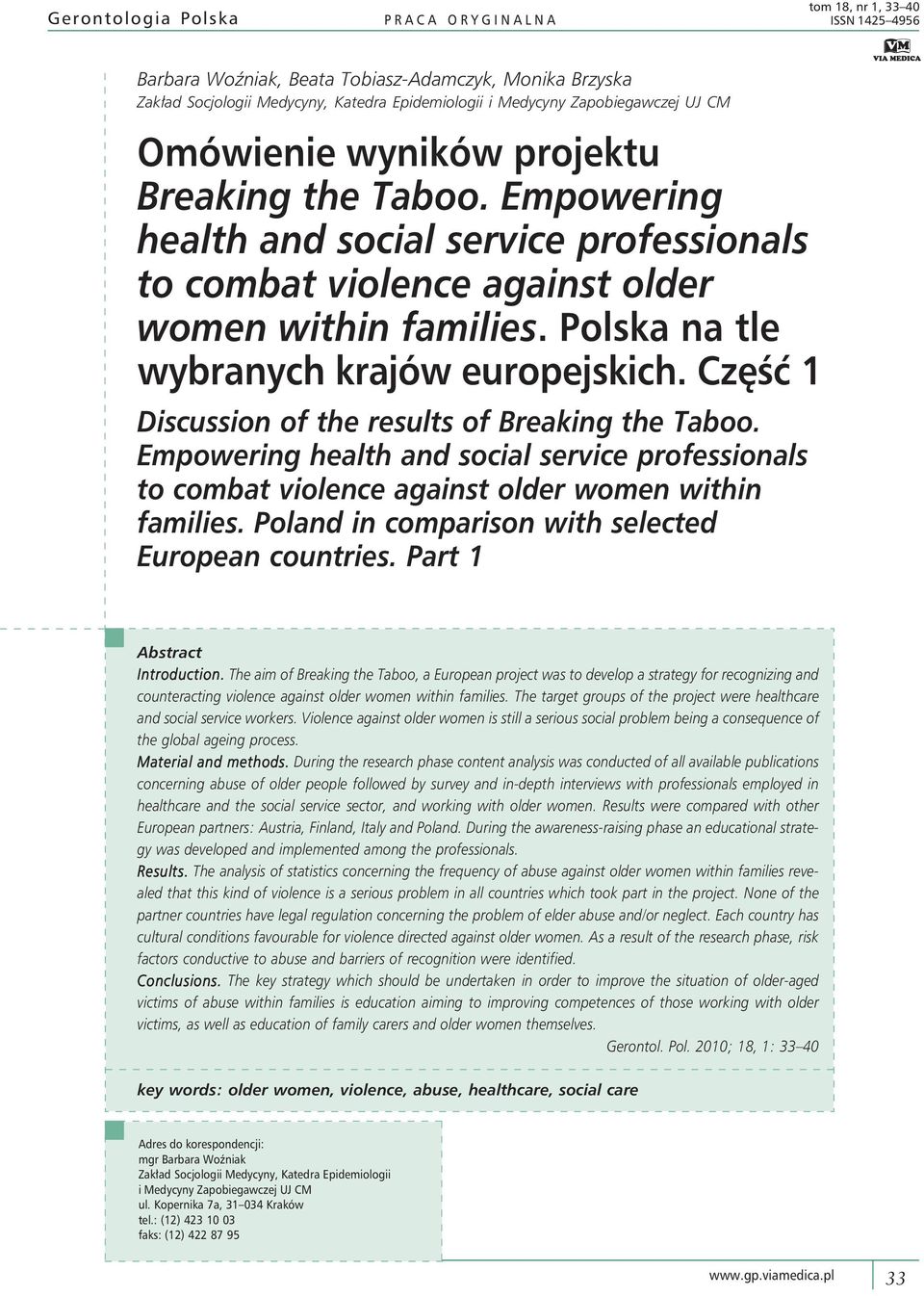 Polska na tle wybranych krajów europejskich. Część 1 Discussion of the results of Breaking the Taboo.