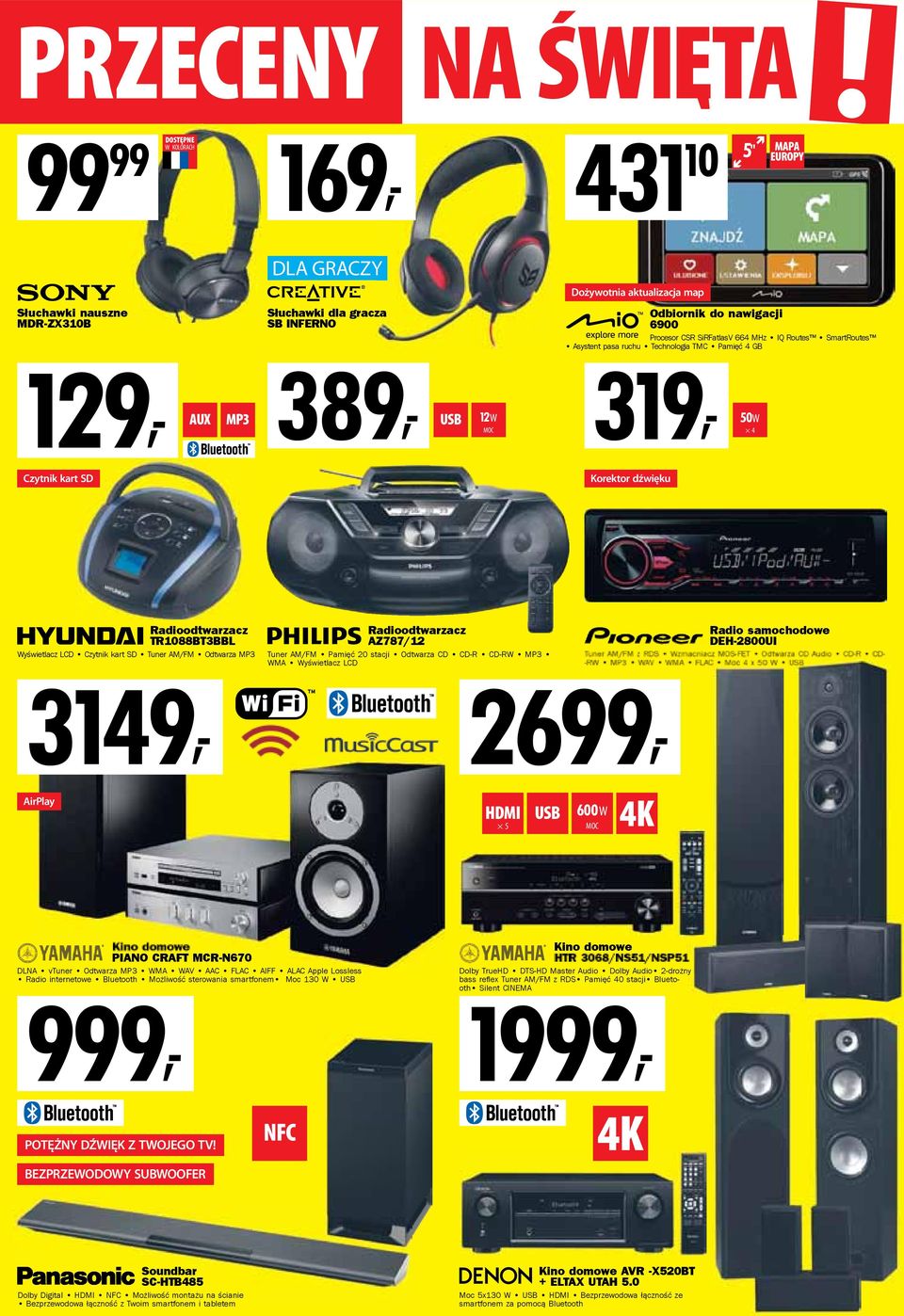 Czytnik kart SD Tuner AM/FM Odtwarza MP3 Radioodtwarzacz AZ787/12 Tuner AM/FM Pamięć 20 stacji Odtwarza CD CD-R CD-RW MP3 WMA Wyświetlacz LCD Radio samochodowe DEH-2800UI AirPlay 3149, 2699, 5 600W