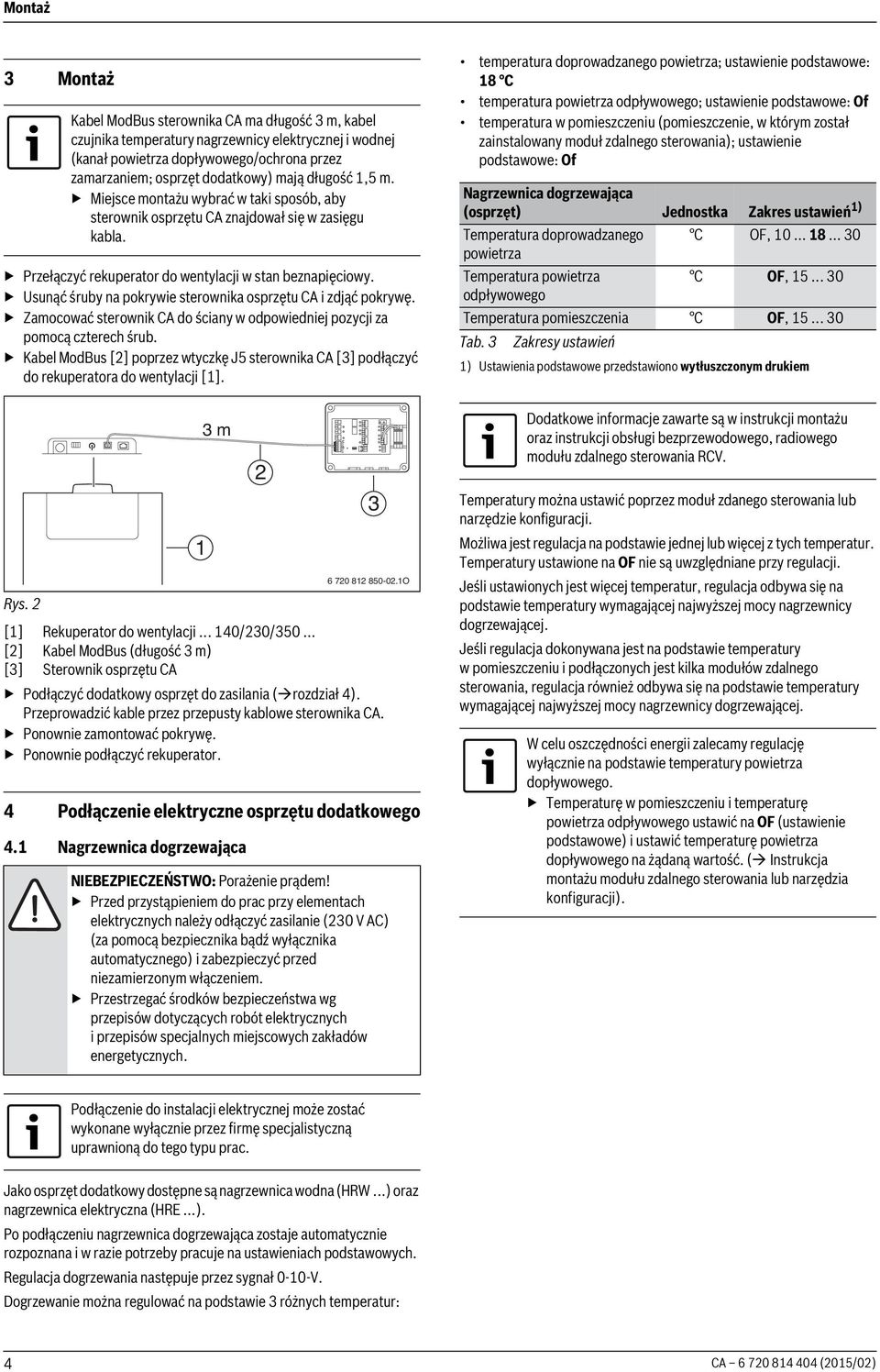 Usunąć śruby na pokrywie sterownika osprzętu CA i zdjąć pokrywę. Zamocować sterownik CA do ściany w odpowiedniej pozycji za pomocą czterech śrub.