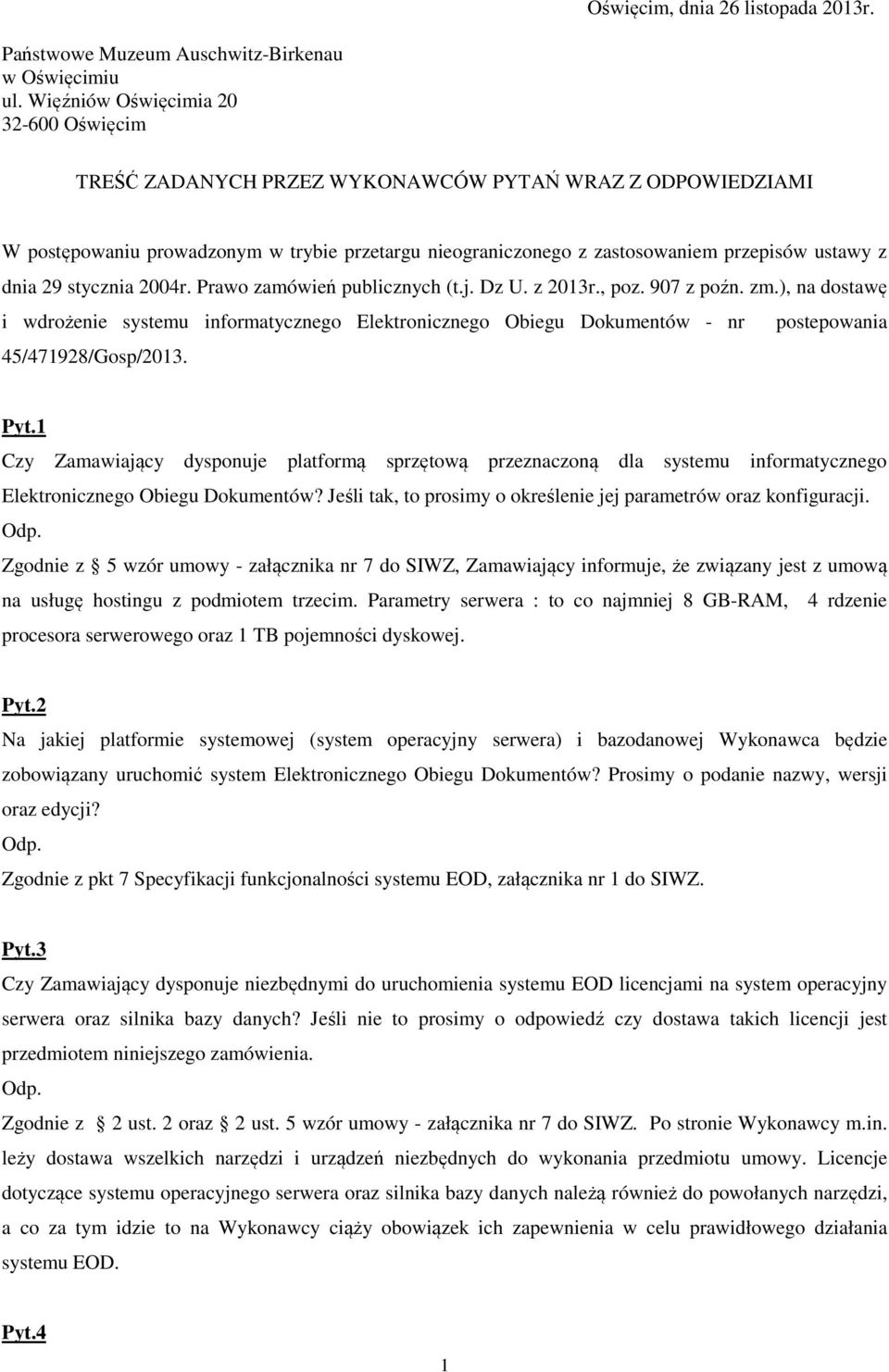 dnia 29 stycznia 2004r. Prawo zamówień publicznych (t.j. Dz U. z 2013r., poz. 907 z poźn. zm.