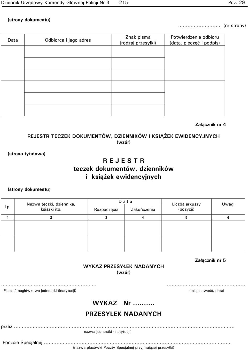 EWIDENCYJNYCH (wzór) (strona tytułowa) R E J E S T R teczek dokumentów, dzienników i książek ewidencyjnych (strony dokumentu) Lp. Nazwa teczki, dziennika, D a t a książki itp.