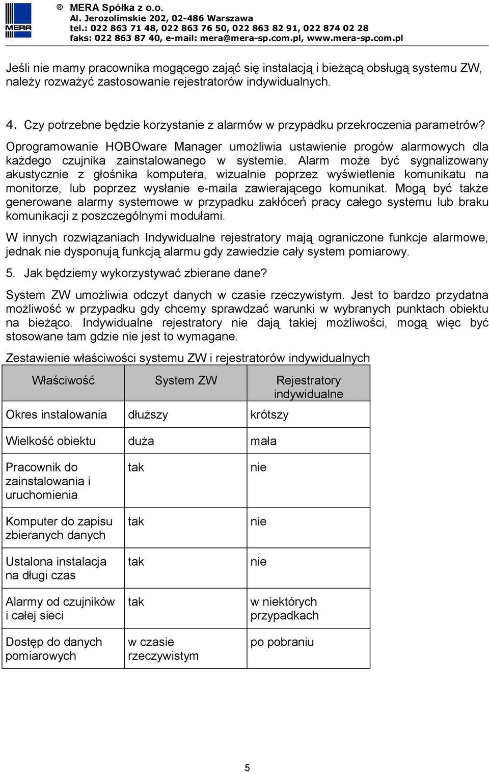 Alarm może być sygnalizowany akustycznie z głośnika komputera, wizualnie poprzez wyświetlenie komunikatu na monitorze, lub poprzez wysłanie e-maila zawierającego komunikat.