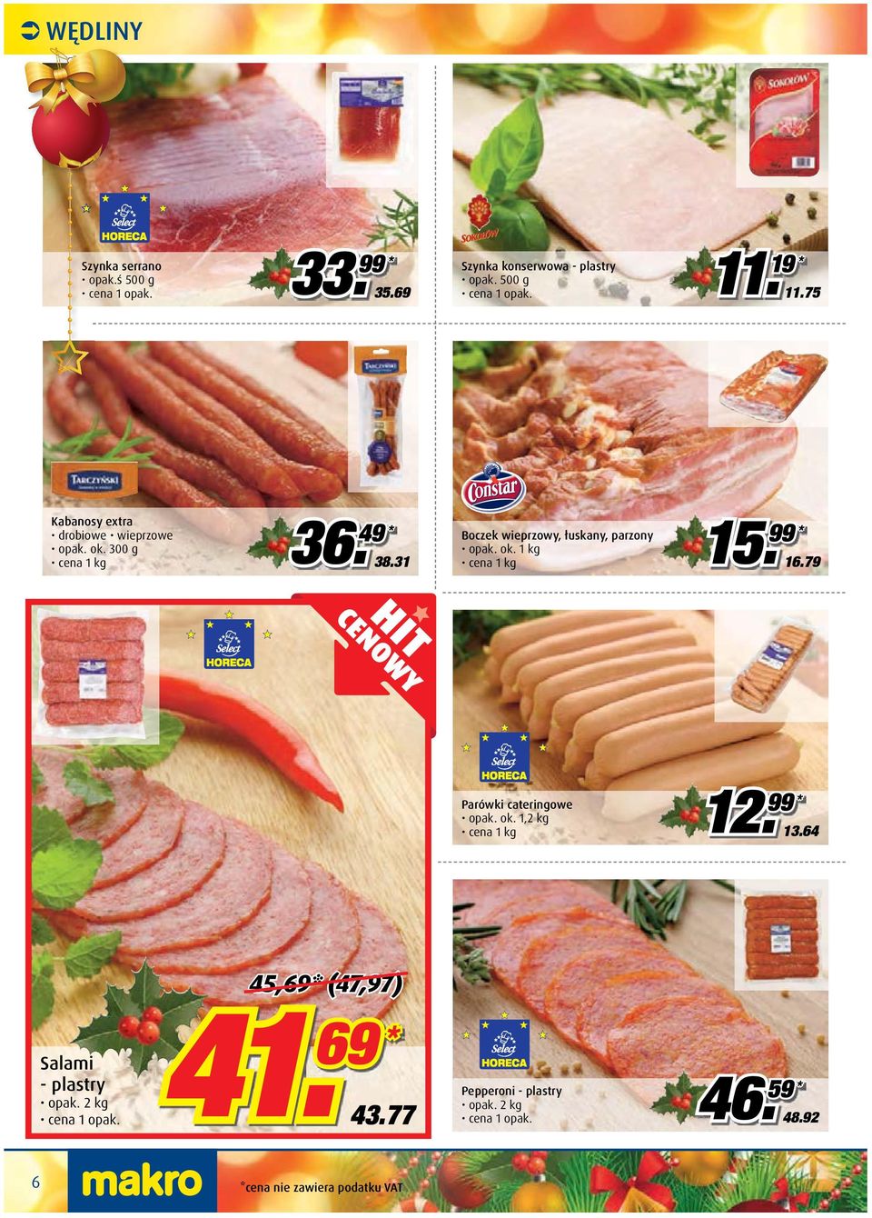 31 Boczek wieprzowy, łuskany, parzony opak. ok. 1 kg 15. 16.79 Parówki cateringowe opak. ok. 1,2 kg 12.