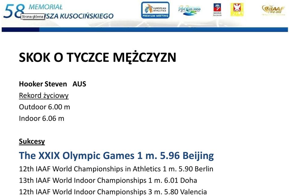 96 Beijing 12th IAAF World Championships in Athletics 1 m. 5.