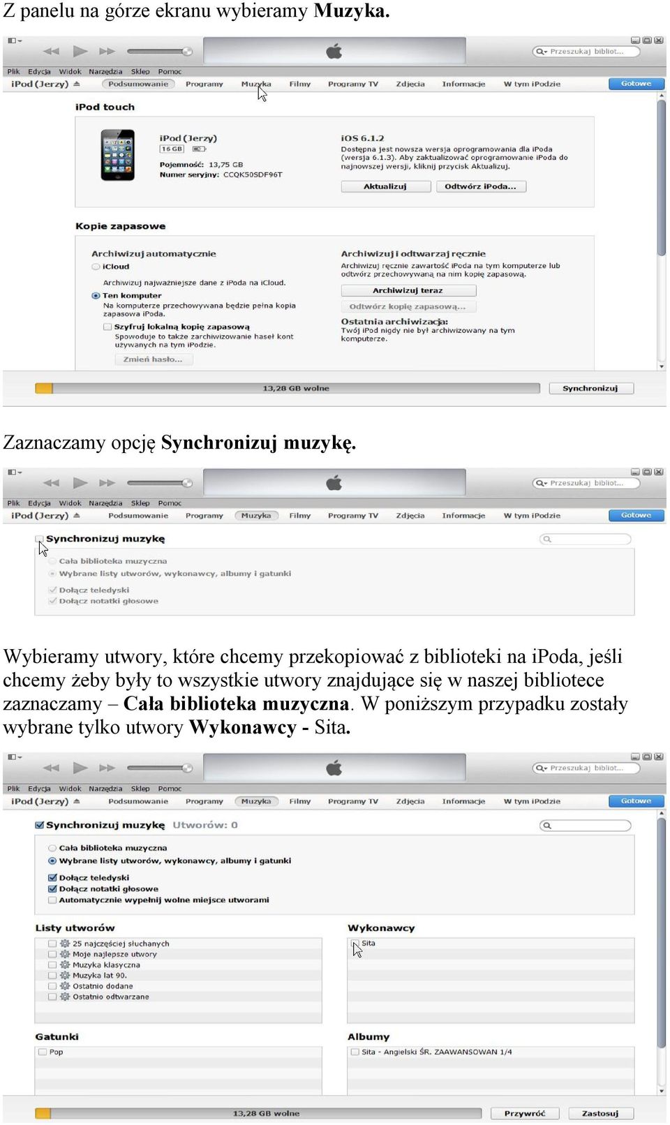 żeby były to wszystkie utwory znajdujące się w naszej bibliotece zaznaczamy Cała