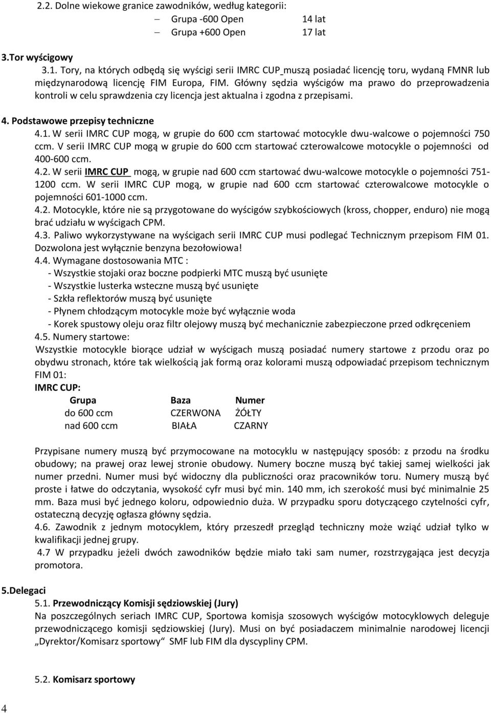 Główny sędzia wyścigów ma prawo do przeprowadzenia kontroli w celu sprawdzenia czy licencja jest aktualna i zgodna z przepisami. 4. Podstawowe przepisy techniczne 4.1.