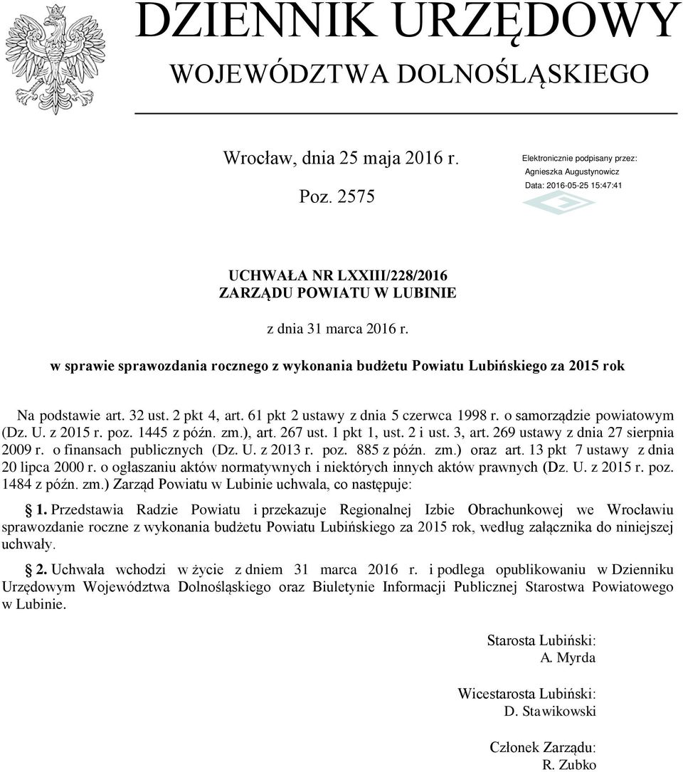 z 2015 r. poz. 1445 z późn. zm.), art. 267 ust. 1 pkt 1, ust. 2 i ust. 3, art. 269 ustawy z dnia 27 sierpnia 2009 r. o finansach publicznych (Dz. U. z 2013 r. poz. 885 z późn. zm.) oraz art.