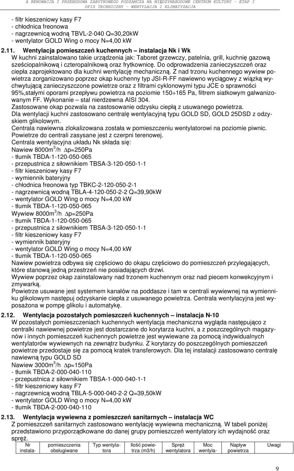 Do odprowadzenia zanieczyszczeń oraz ciepła zaprojektowano dla kuchni wentylację mechaniczną.