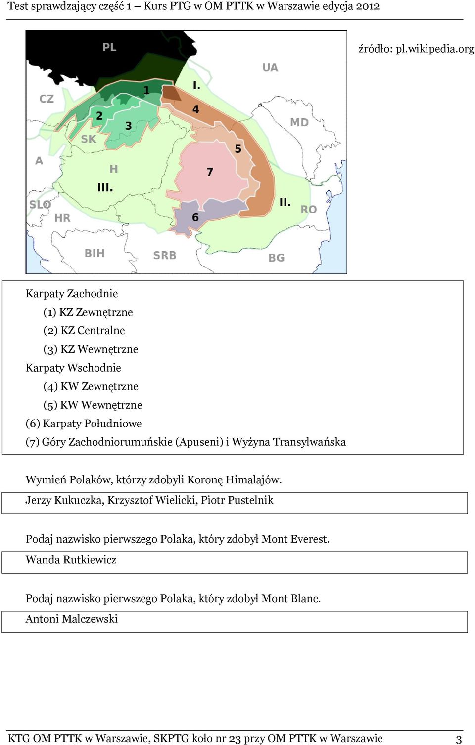 Karpaty Południowe (7) Góry Zachodniorumuńskie (Apuseni) i Wyżyna Transylwańska Wymień Polaków, którzy zdobyli Koronę Himalajów.