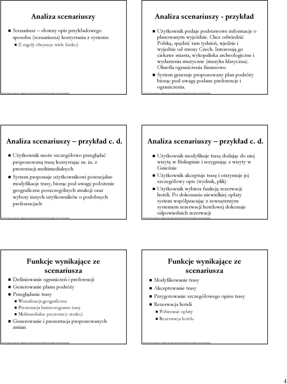 Określa ograniczenia finansowe. System generuje proponowany plan podróży biorąc pod uwagę podane preferencje i ograniczenia. Analiza scenariuszy przykład c. d.