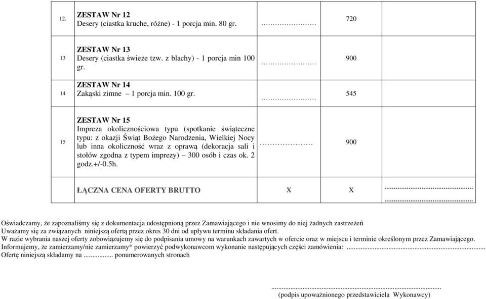 545 15 ZESTAW Nr 15 Impreza okolicznościowa typu (spotkanie świąteczne typu: z okazji Świąt Bożego Narodzenia, Wielkiej Nocy lub inna okoliczność wraz z oprawą (dekoracja sali i stołów zgodna z typem