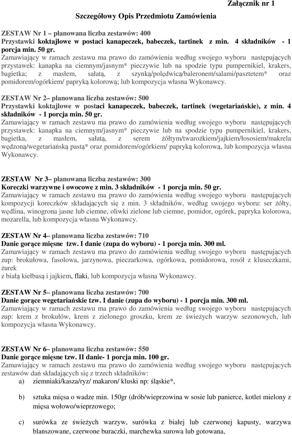 przystawek: kanapka na ciemnym/jasnym* pieczywie lub na spodzie typu pumpernikiel, krakers, bagietka; z masłem, sałatą, z szynką/polędwicą/baleronem/salami/pasztetem* oraz pomidorem/ogórkiem/ papryką