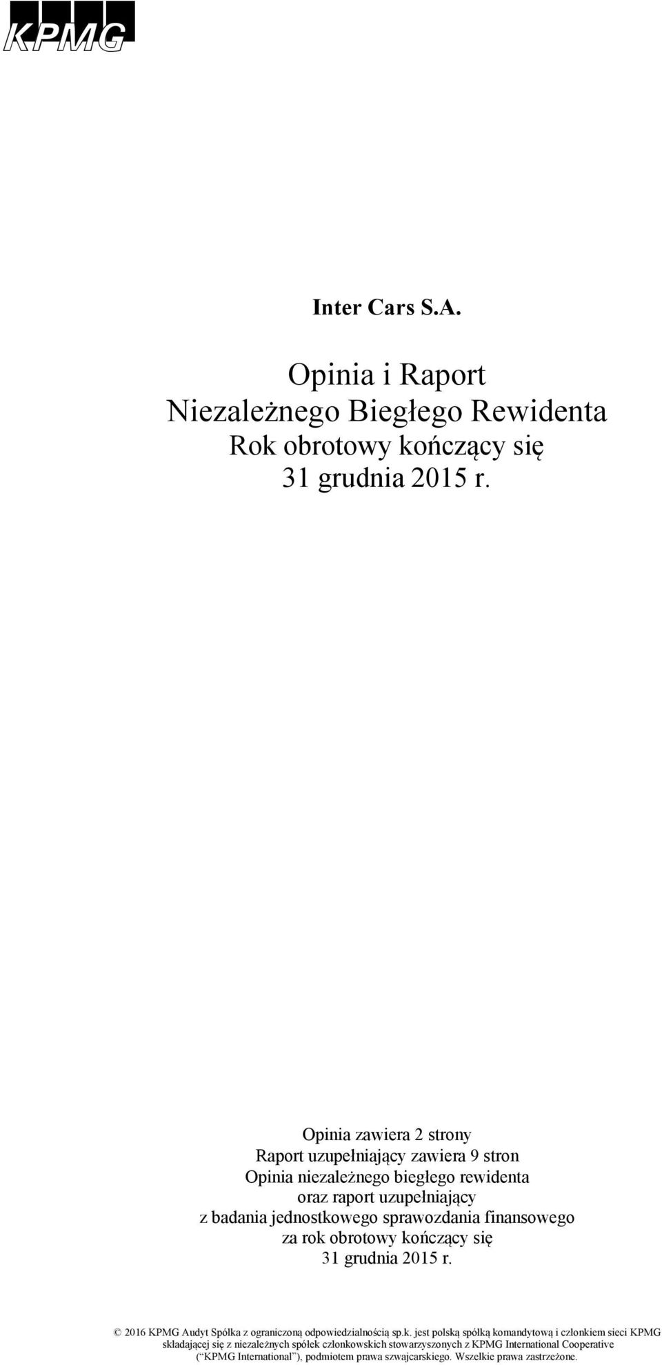 sprawozdania finansowego za rok 