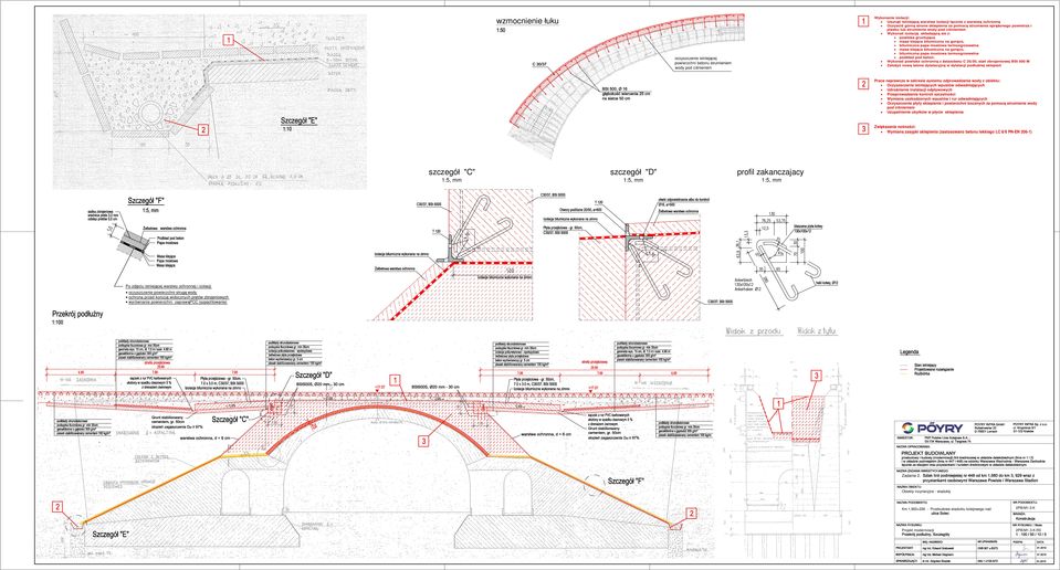 pod beton: Wykona pow oke ochronn z elazobetu C 25/30, stali zbrojeniowej St 500 M Za o y now ta me dylatacyjn w dylatacji pod u nej sklepie wzmocnienie uku 1 oczyszczenie istniej cej powierzchni