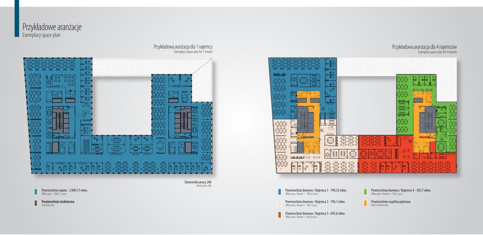 Powierzchnia biurowa / Najemca 4-583,7 mkw. Powierzchnia techniczna Powierzchnia biurowa / Najemca 2-796,1 mkw. Powierzchnia wspólna piętrowa Office area - 2 840,11 sq.m. Technical area Office area / Tenant 1-798,52 sq.