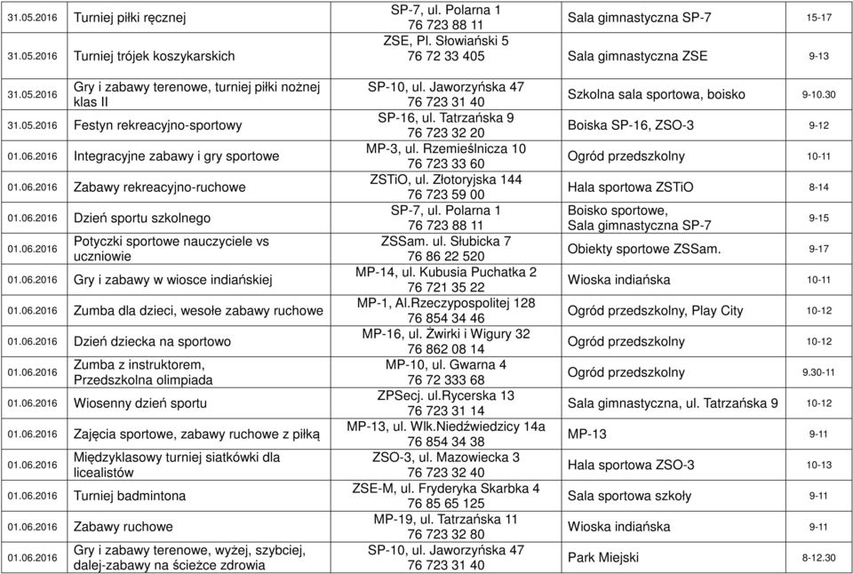 Dzień sportu szkolnego Potyczki sportowe nauczyciele vs uczniowie Gry i zabawy w wiosce indiańskiej Zumba dla dzieci, wesołe zabawy ruchowe Dzień dziecka na sportowo Zumba z instruktorem,