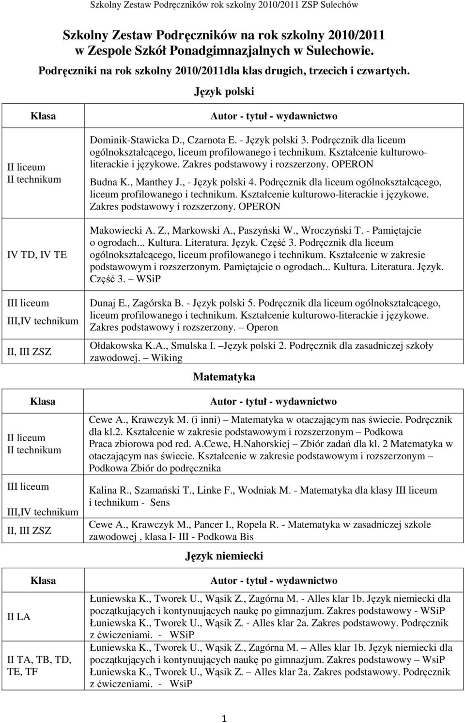 Podręcznik dla liceum ogólnokształcącego, liceum profilowanego i um. Kształcenie kulturowoliterackie i językowe. Zakres podstawowy i rozszerzony. OPERON Budna K., Manthey J., - Język polski 4.