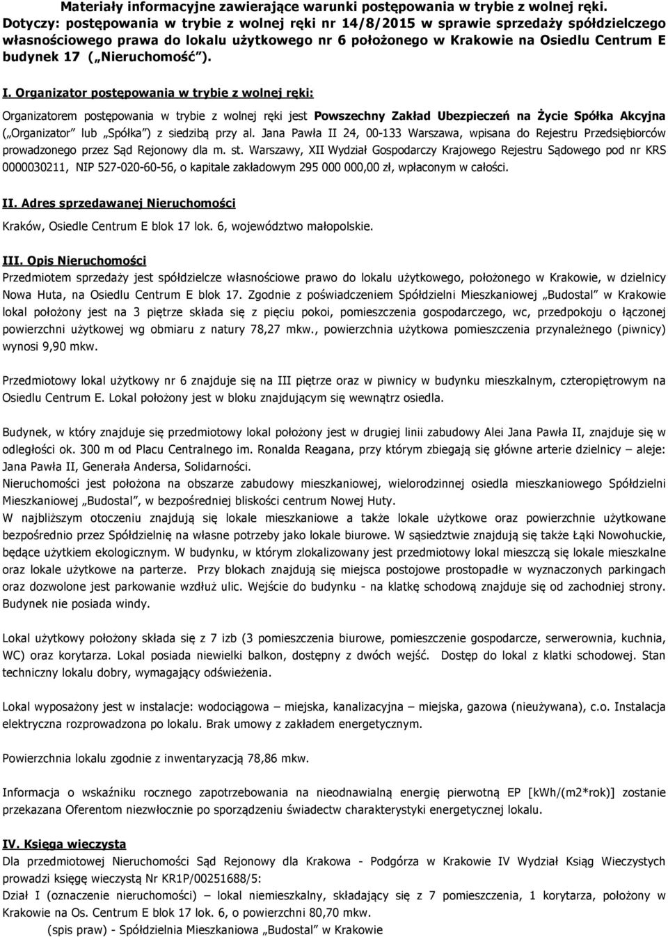 Nieruchomość ). I.