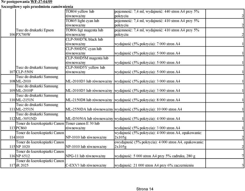 CLP-500D5M magenta lub wydajność (5% pokrycia): 5 000 stron A4 Tusz do drukarki Samsung 07 CLP-550N CLP-500D5Y yellow lub wydajność (5% pokrycia): 5 000 stron A4 Tusz do drukarki Samsung 08 ML-00