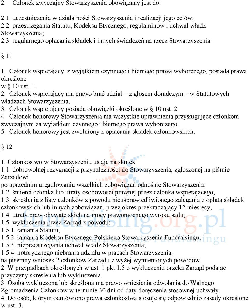 Członek wspierający ma prawo brać udział z głosem doradczym w Statutowych władzach Stowarzyszenia. 3. Członek wspierający posiada obowiązki określone w 10 ust. 2. 4.